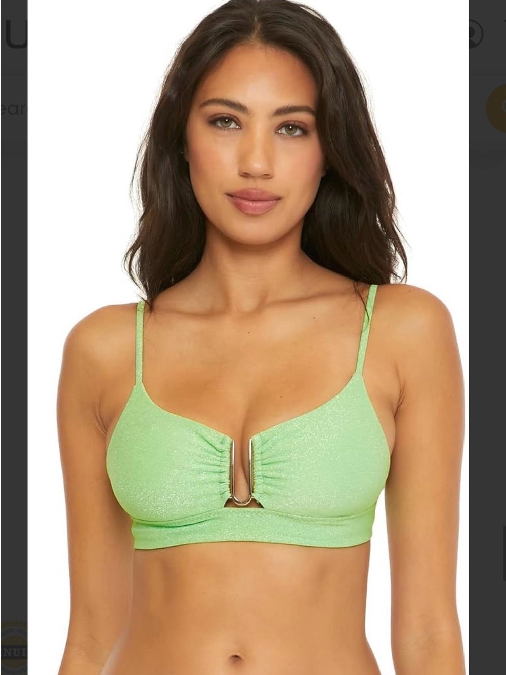 New BECCA Glimmer Amira Ballet Top Sparkle Seafoam Lime Bikini Size L